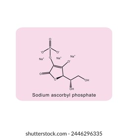 Sodium ascorbyl phosphate skeletal structure diagram.Vitamin C derivative compound molecule scientific illustration on pink background.