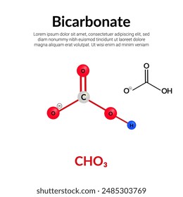 Sodium bicarbonate molecular structure formula, ball-and-stick model, suitable for education or chemistry science content. Vector illustration