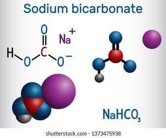 Sodium bicarbonate molecule, known as baking soda. Structural chemical formula and molecule model. Vector illustration