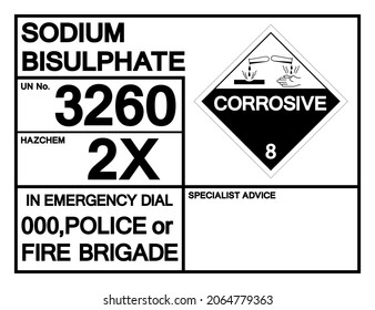 Sodium Bisulphate UN3260 Symbol Sign, Vector Illustration, Isolate On White Background, Label .EPS10