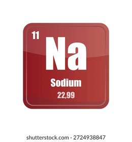 Sodium chemical element tile. Atomic number eleven. Na sign Vector icon. Dark red square shape. EPS 10.