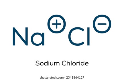 Natriumchlorid (Tafelsalz, Steinsalz, Halit), chemische Struktur, Vektorgrafik.