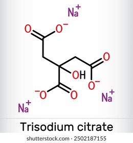 Sodium citrate, trisodium citrate molecule. Food additive, anticoagulant. Skeletal chemical formula. Vector illustration