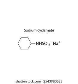 Sodium cyclamate skeletal structure diagram.Artificial sweetener compound molecule scientific illustration.