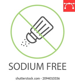 Sodium free line icon, product and salt shaker, salt free vector icon, vector graphics, editable stroke outline sign, eps 10.