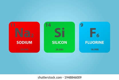 Sodium Hexafluorosilicate Na2SiF6 molecule. Simple molecular formula consisting of Sodium, Silicon, Fluorine elements. Chemical compound simplified structure on blue background.