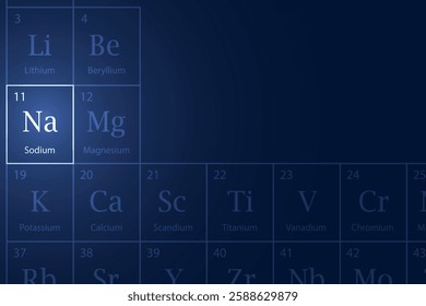 Sodium highlighted element in periodic table with glowing effect