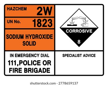 Sodium Hydroxide Solid UN 1823 Symbol Sign, Vector Illustration, Isolate On White Background, Label. EPS10