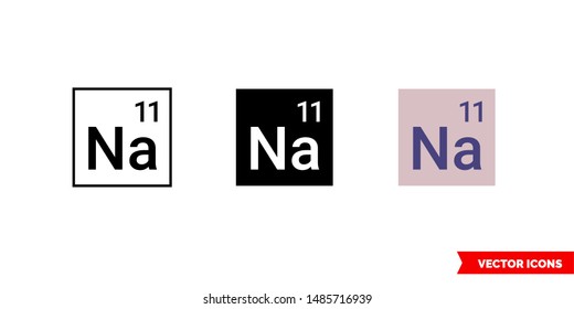 Sodium icon of 3 types: color, black and white, outline. Isolated vector sign symbol.