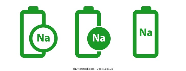 Sodium ion battery Na+ icon energy storage symbol green color