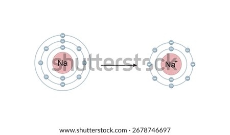 Sodium ion. Cation Structure, positively charged ion. Scientific Design. Vector Illustration.	