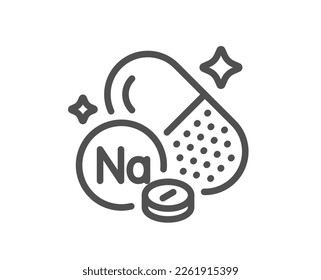 Sodium mineral line icon. Chemical element Na sign. Capsule or pill symbol. Quality design element. Linear style sodium mineral icon. Editable stroke. Vector