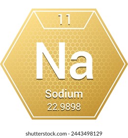 Sodium (Na) (011) Alkali Metal - Fundamental Chemical Element, Periodic Table in Chemistry Symbol, Name, Atomic Mass, Number, Chemistry Hexagon Logo Icon Design, White Background