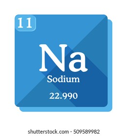 Sodium  (Na) -  element of the  Periodic table. Sodium icon on blue background. Vector illustration in flat style with modern long shadow. 