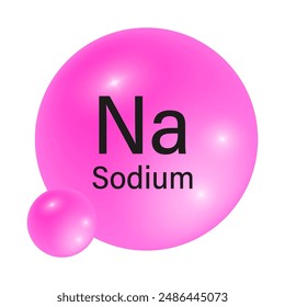 Sodium Na icon. Pink glossy sphere. Chemical element vector. Clean periodic table.