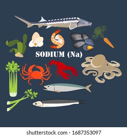 Sodium Na microelement mineral illustration on the blue background. Vector illustration