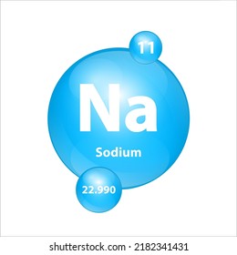 Sodium, Natrium (Na) icon structure chemical element round shape circle light blue. Chemical element of periodic table Sign with atomic number. Study in science for education. 3D Illustration vector. 