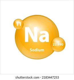 Sodium, Natrium (Na) icon structure chemical element round shape circle yellow dark. Chemical element of periodic table Sign with atomic number. Study in science for education. 3D Illustration vector.