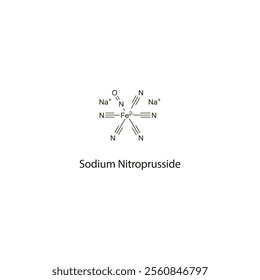 Sodium Nitroprusside flat skeletal molecular structure vasodilator drug used in hypertension treatment. Vector illustration scientific diagram.