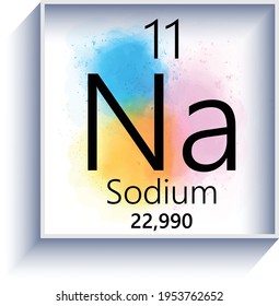 Sodium periodic table element icon on white background, watercolor style vector illustration
