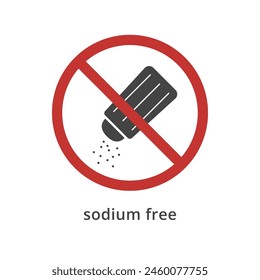 Sodium Restriction icon. Salt intake recommendation. Packaging informational sign, salt free product. Vector illustration