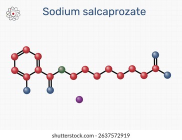 Sodium salcaprozate, SNAC molecule. Absorption enhancer for oral peptide drug delivery. Sheet of paper in a cage. Vector
