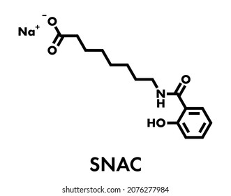 Sodium salcaprozate (SNAC, sodium N-[8-(2-hydroxybenzoyl)amino] caprylate) oral absorption promoter. Used to increase the bioavailability of macromolecules. Skeletal formula.