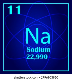 Sodium simple style tile icon. Chemical element of periodic table. Atom on a blue background