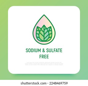 Icono de línea delgada libre de sodio y sulfato. Sello para el embalaje de productos de belleza. Ilustración vectorial moderna.