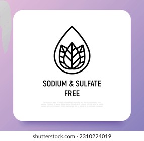 Sodium and sulfate free thin line icon. Stamp for packaging of beauty product. Modern vector illustration.