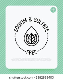 Dünnliniensymbol für Natrium und Sulfat. Stempel für die Verpackung von Schönheitsprodukten. Moderne Vektorgrafik.
