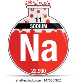 Sodium symbol on chemical round flask. Element number 11 of the Periodic Table of the Elements - Chemistry. Vector image