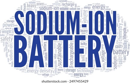Sodium-ion Battery word cloud conceptual design isolated on white background.