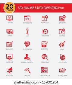 The SOE,Computer analysis icon set,Red version,vector