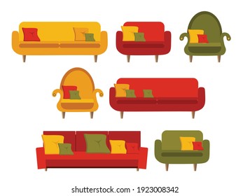 Sofa and armchair  colored vector set