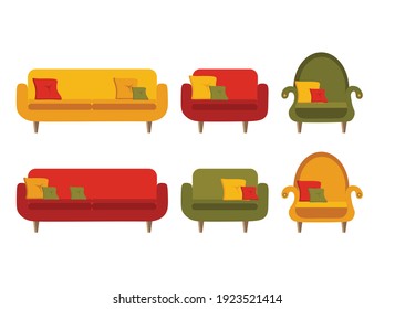 Sofa and armchair  colored vector set