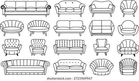 Sofá e poltrona conjunto vetor, sofá moderno, lounge assento ilustração
