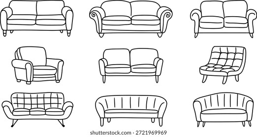Sofá e poltrona conjunto vetor, sofá moderno, lounge assento ilustração