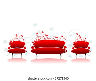 Sofa and armchair red design