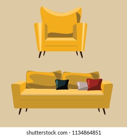 sofa and armchair set vector illustration 