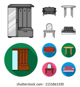 Sofa, armchair, table, mirror .Furniture and home interiorset collection icons in monochrome,flat style vector symbol stock illustration web.