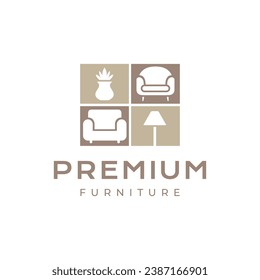 sofa armchair vase lamp interior collection set modern minimalist logo design vector icon illustration