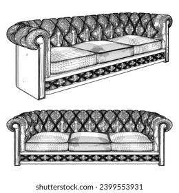 Sofa Armchair Vector 31. Illustration Isolated On White Background. A Vector Illustration Of Classic Retro Couch.