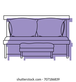 sofa bed with double pillows and wooden chair purple watercolor silhouette on white background vector illustration