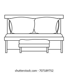 sofa bed with double pillows and wooden chair sketch silhouette on white background vector illustration