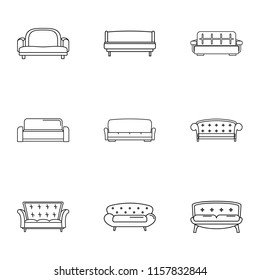 Sofa bed icons set. Outline set of 9 sofa bed vector icons for web isolated on white background
