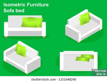 Sofa bed. Isometry. View from above. Isolated on background. For the design.