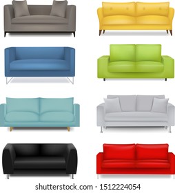 Sofa Big Set einzeln auf weißem Hintergrund mit Farbverlauf-Mesh, Vektorgrafik
