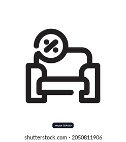 sofa Black Friday icon. Black Friday design, sale, discount, advertising, marketing price tag, furnishings, sale icons. Black Friday icons vector. 