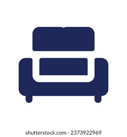 Icono Sofa glifo negro ui. Mobiliario cómodo. Servicio de hotel. Diseño de interfaz de usuario. Símbolo de silueta en el espacio blanco. Pictograma sólido para web, móvil. Ilustración vectorial aislada